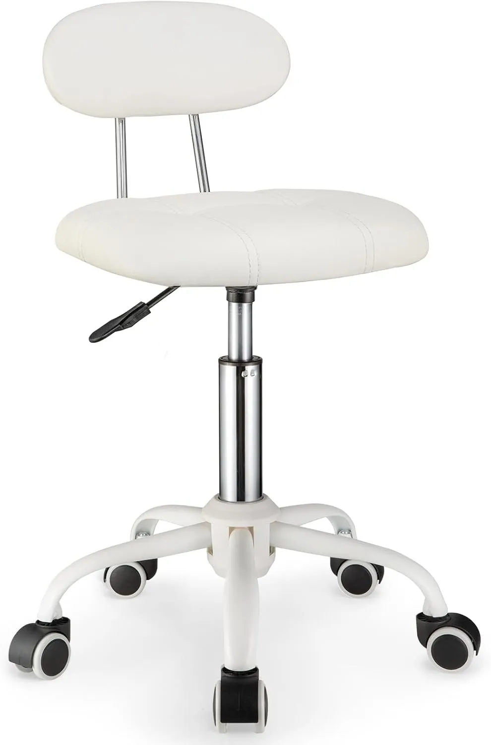 Square Rolling Stool with Backrest Height Adjustable Chair Swivel Drafting Chair Stool Chair with Wheels White