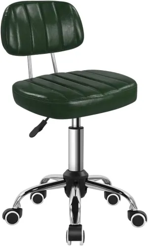 Square Swivel Stool with Wheel for Work SPA Shop Massage Height-Adjustable and Cost-Effective Rolling Stool Chair with Back (Green)