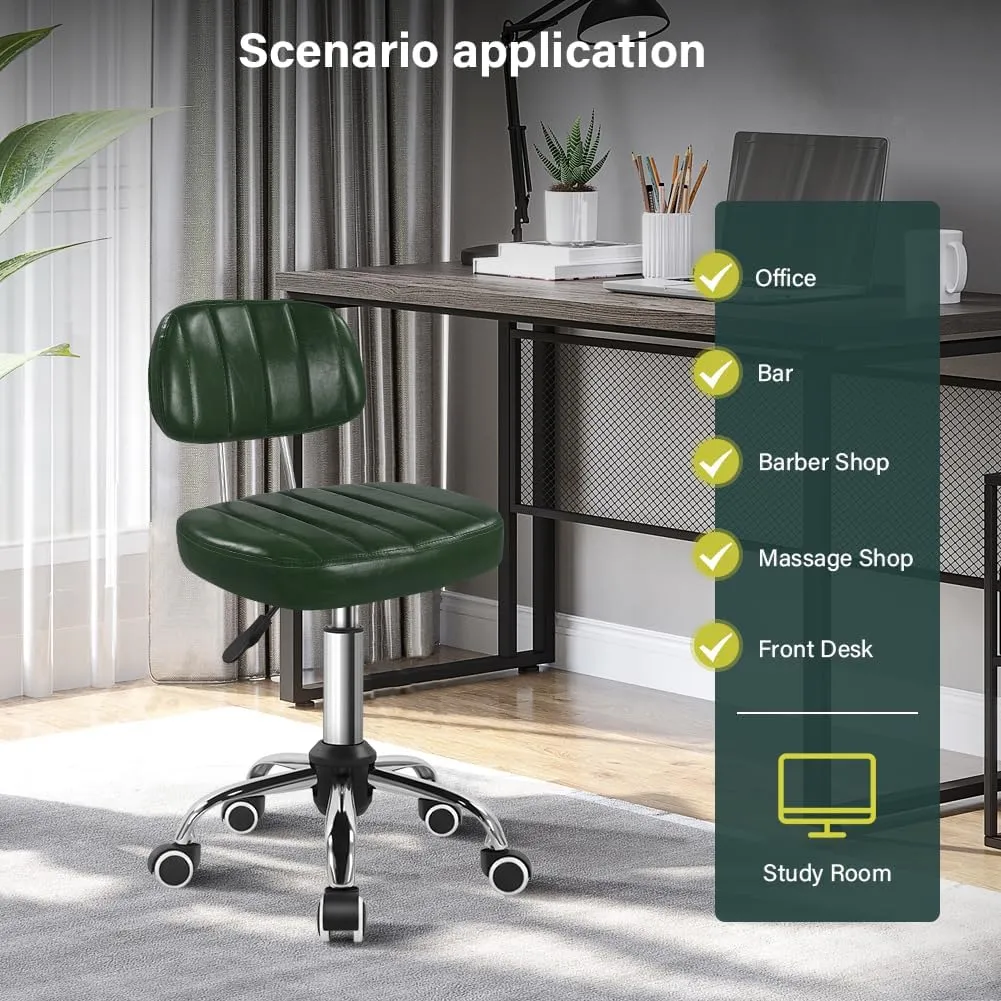 Square Swivel Stool with Wheel for Work SPA Shop Massage Height-Adjustable and Cost-Effective Rolling Stool Chair with Back (Green)