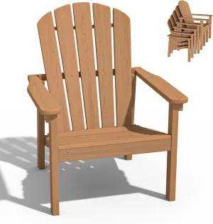 Stackable Adirondack Chair - All-Weather HDPE Outdoor Patio Chair - Durable and Space -Saving Design for Easy Storage - Ideal for Porch, Lawn, or Garden-Teak