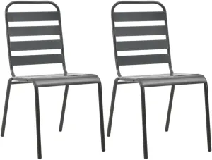 Stackable Patio Chairs 2-Pack Steel Gray, Outdoor Dining Chairs with Slatted Design, Durable Powder-Coated Steel for Indoor Outdoor Use, Weather-Resistant Patio Furniture