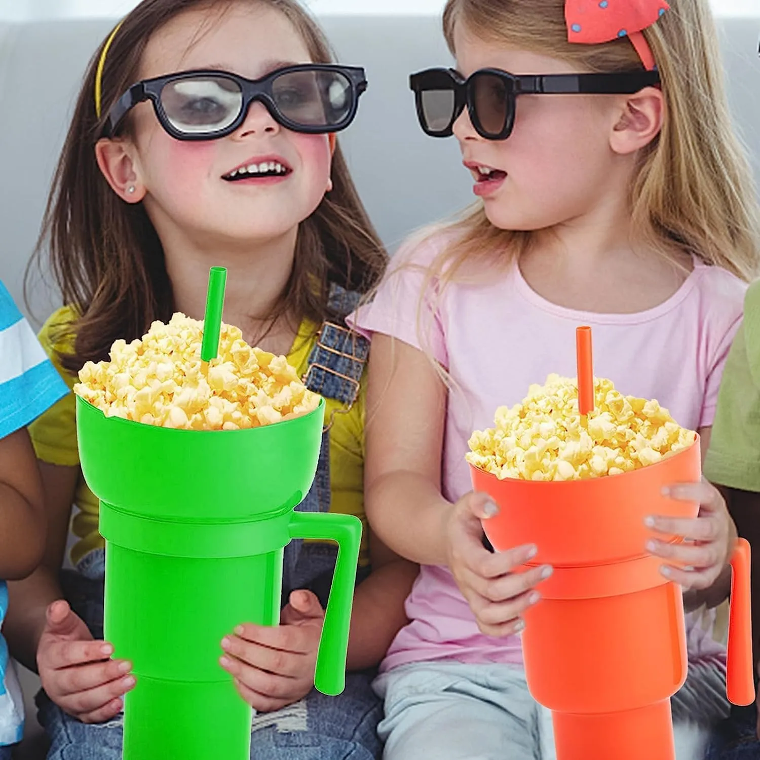 Stadium Tumbler with Snack Bowl - 2 In 1 Snack Tumbler with Straw,Portable Stadium Cups Snack Cup,Reusable Snack and Drink Cup for Adults, Kids (Yellow -2pcs)