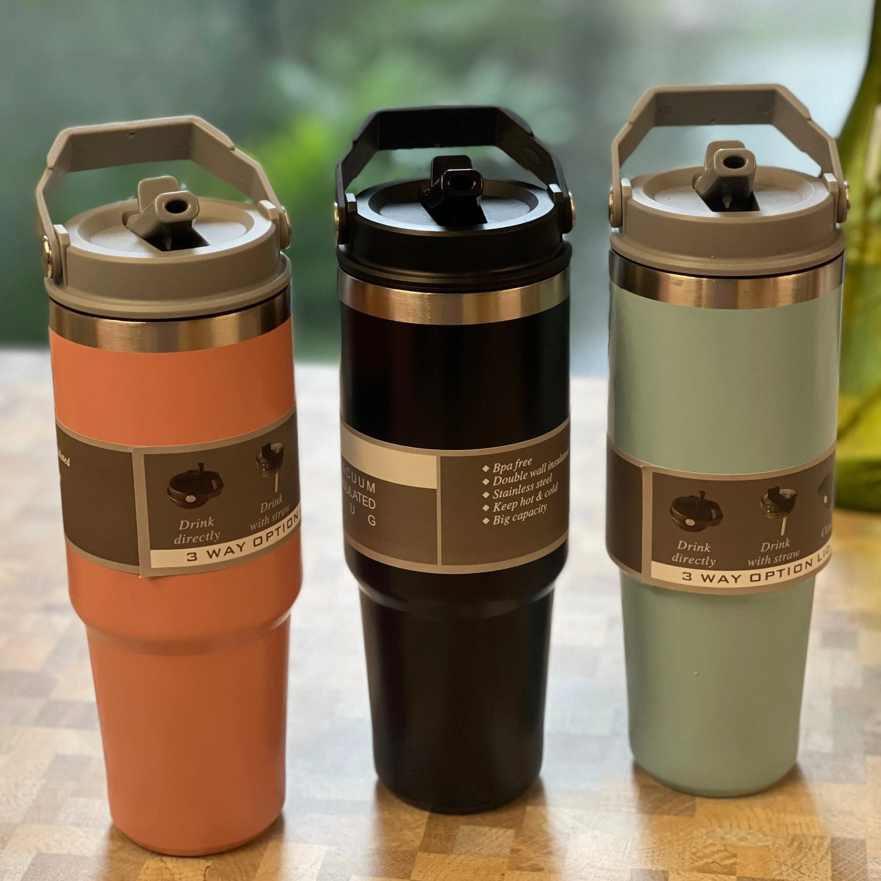 Stan: 900ml Leakproof & Insulated Stainless Steel Tumbler with Handle, Straw & Double-Wall Design for Hot & Cold Drinks