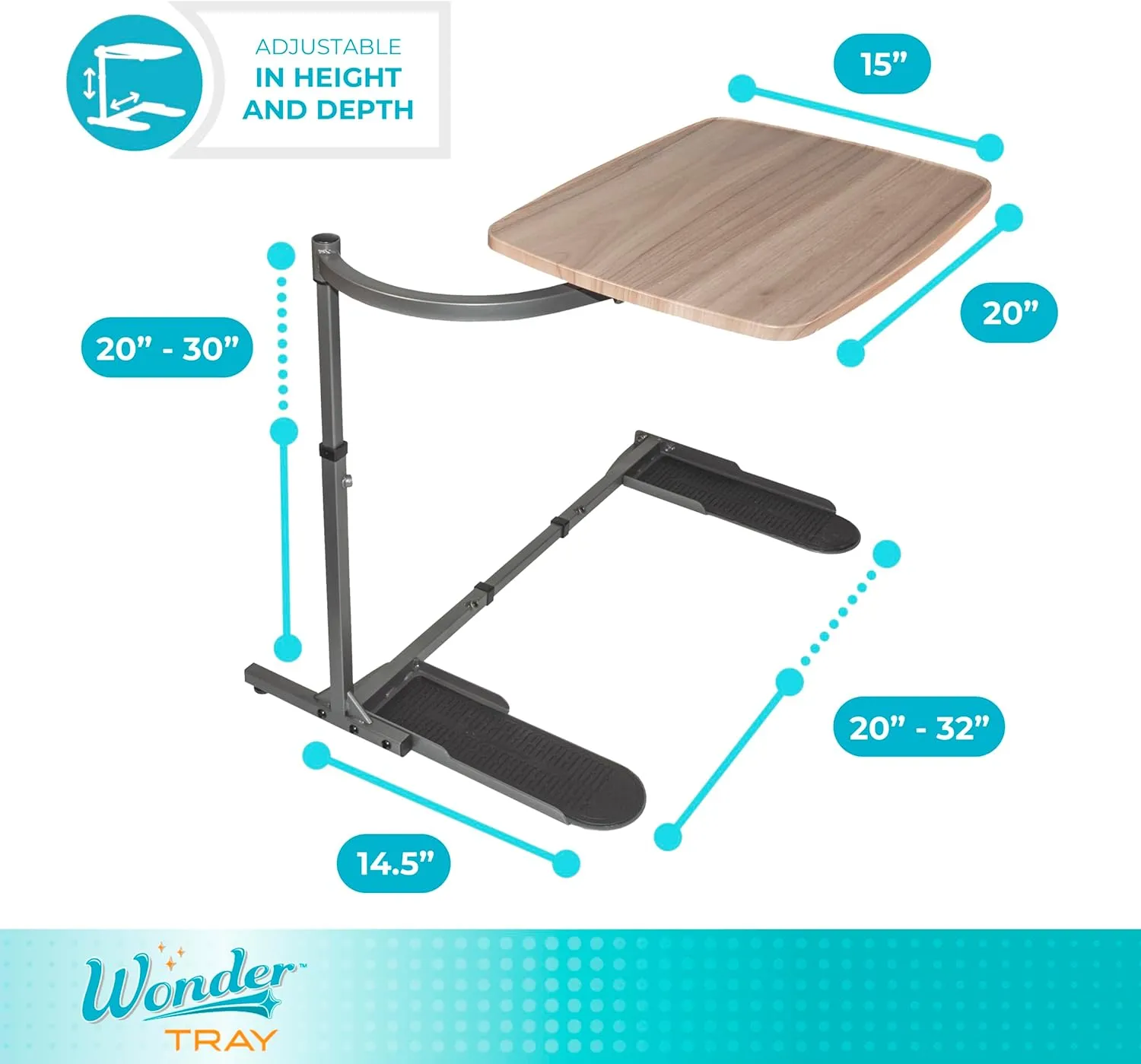Stander Wonder Tray, Adjustable Swivel Table, Large Laptop Stand, Couch Desk, Side Tables & Gaming Bench, TV-Trays for Eating on Couches, Chairs, Recliners, Ash Gray
