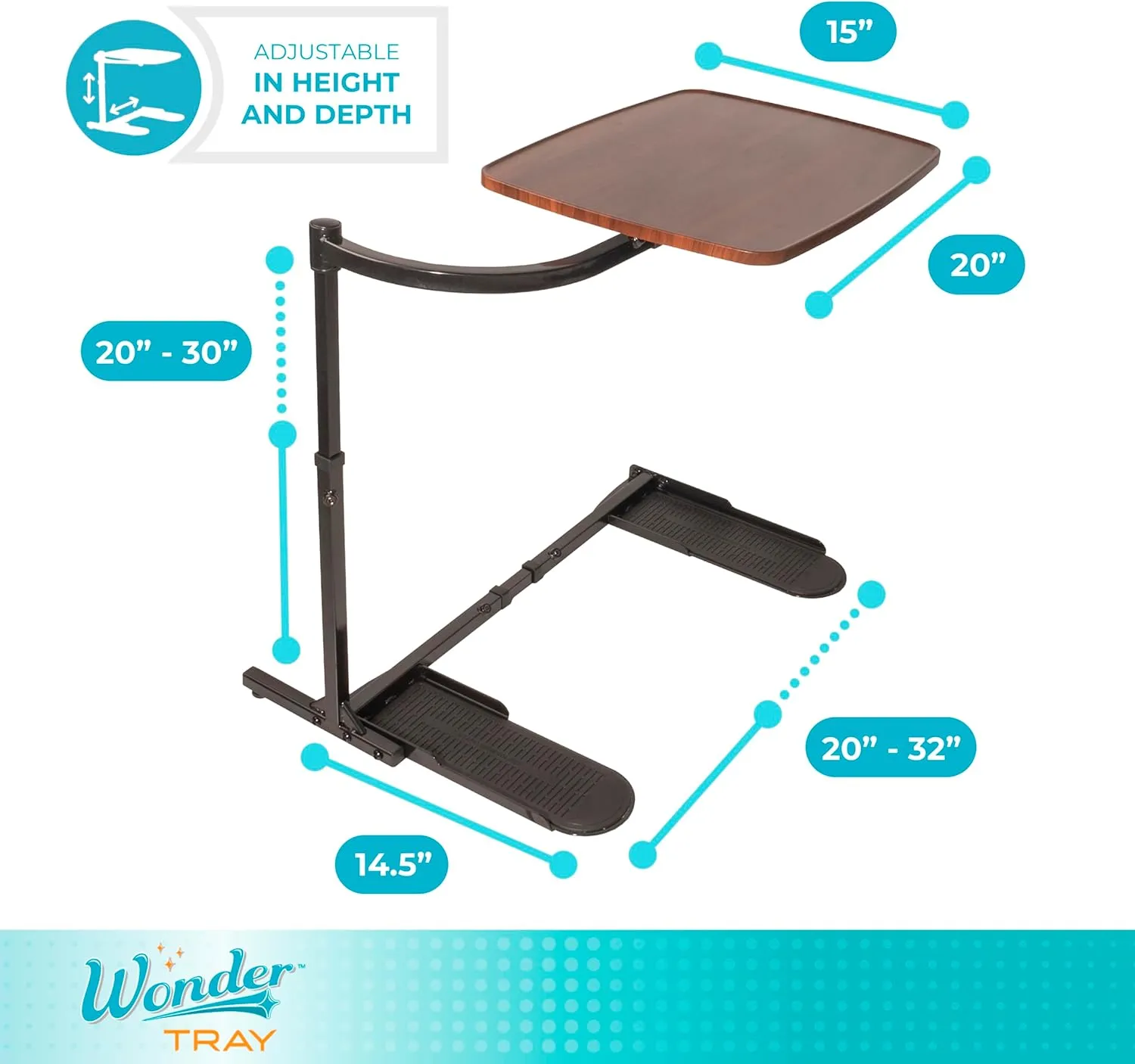 Stander Wonder Tray, Adjustable Swivel Table, Large Laptop Stand, Couch Desk, Side Tables & Gaming Bench, TV-Trays for Eating on Couches, Chairs, Recliners, Walnut