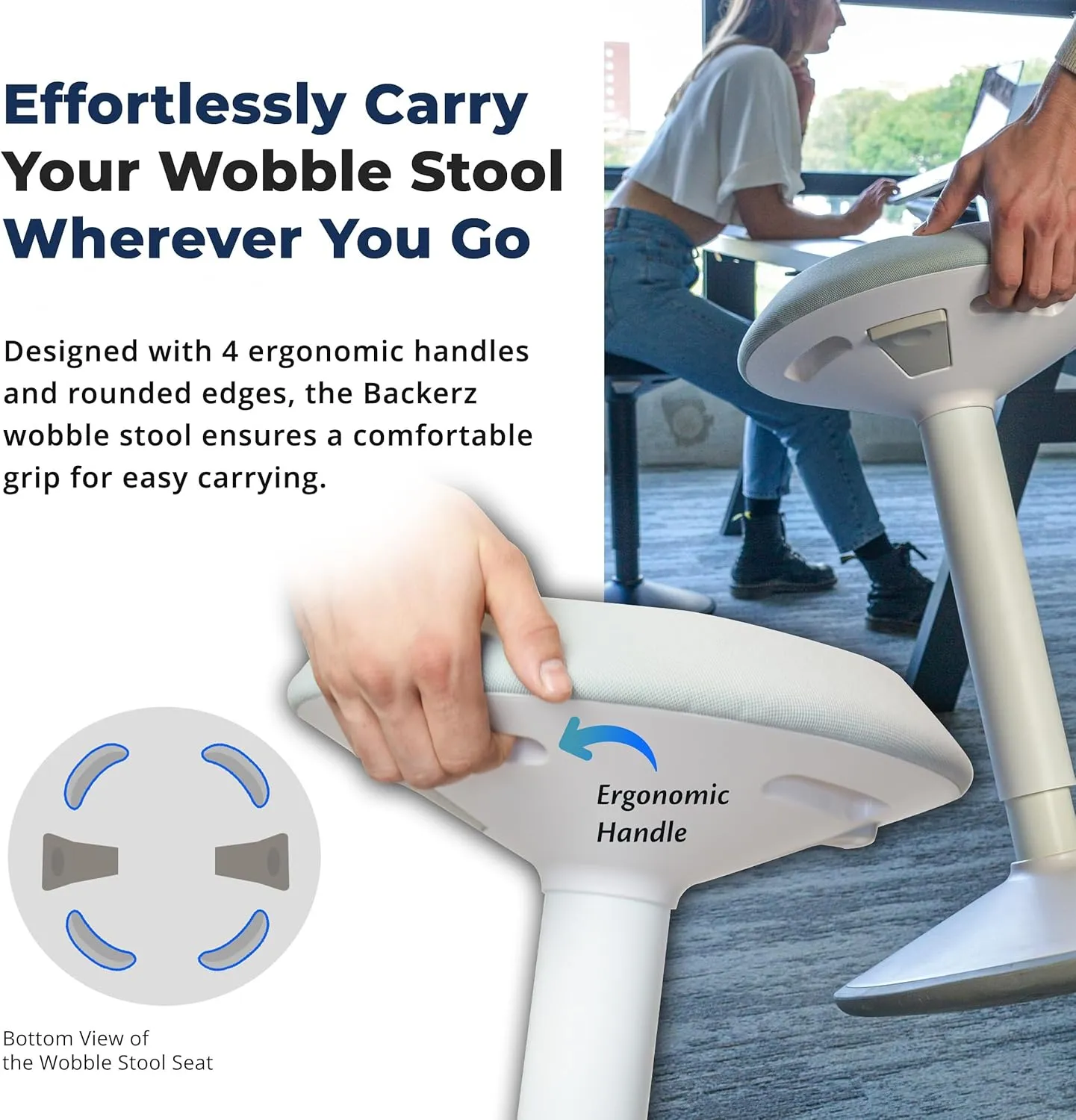 Standing Desk Stool Chair, Height Adjustable Stool 21-31 inch for Office and Classroom, Swivel Stool, Anti-Slip Bottom Ergonomic Wobble Stool with Rocking Motion, White