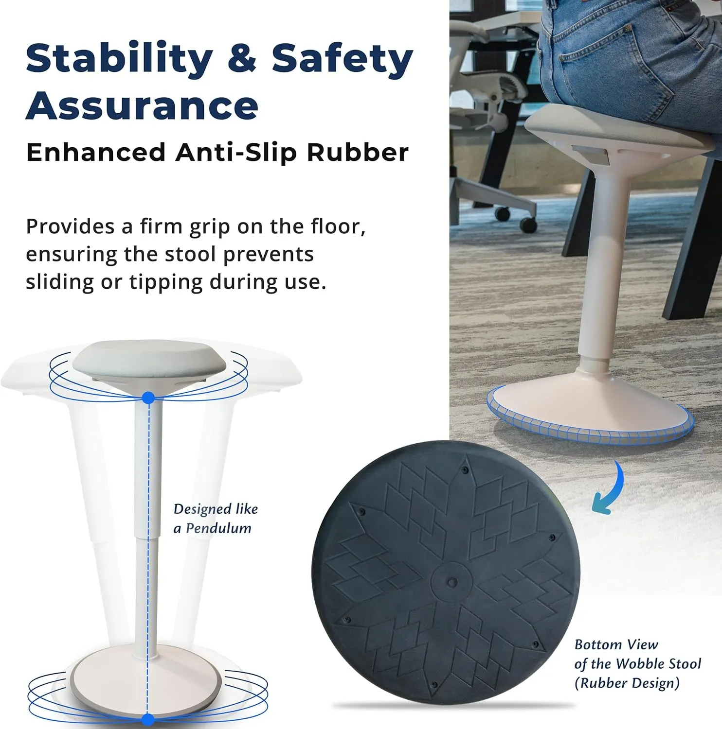 Standing Desk Stool Chair, Height Adjustable Stool 21-31 inch for Office and Classroom, Swivel Stool, Anti-Slip Bottom Ergonomic Wobble Stool with Rocking Motion, White