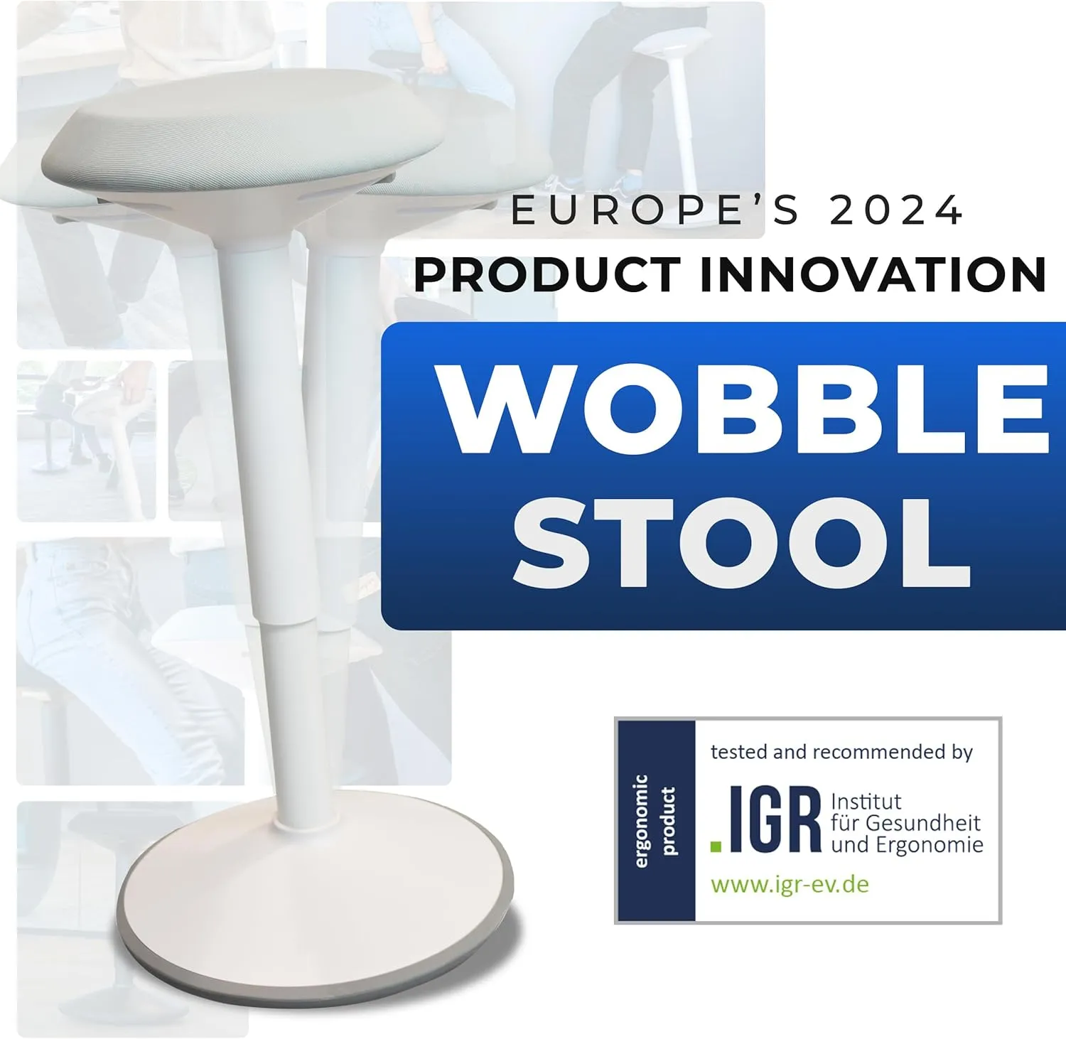 Standing Desk Stool Chair, Height Adjustable Stool 21-31 inch for Office and Classroom, Swivel Stool, Anti-Slip Bottom Ergonomic Wobble Stool with Rocking Motion, White