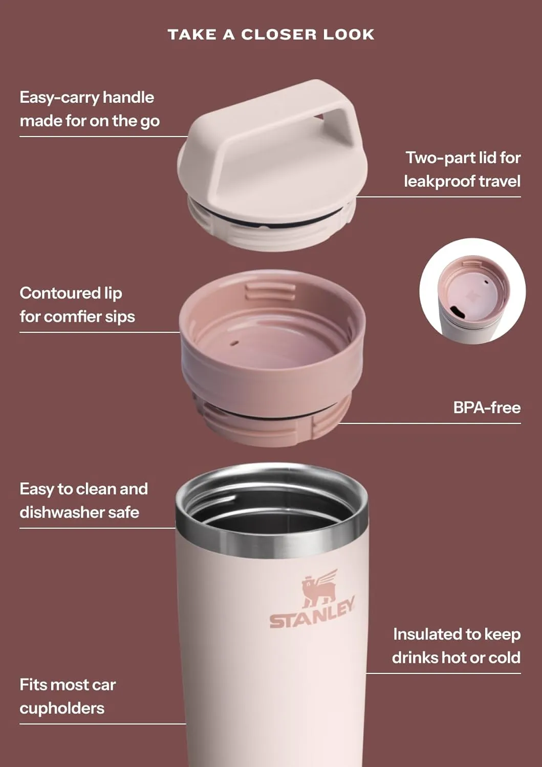 STANLEY Cafe To Go Travel Mug 16 oz | Leakproof Two-Part Drink Through Lid | Tumbler Cup for Coffee, Tea and Drinks | Insulated Stainless Steel Coffee Mug | BPA-Free | Black 2.0