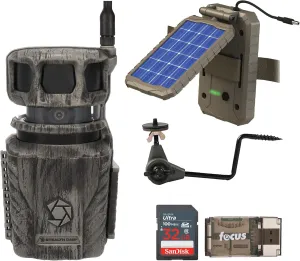 Stealth Cam Revolver 36MP 360-Degree Cellular Trail Camera with 1/4-Inch Threaded Mount Bundle Solar Power Panel, Camera Holder (2-Pack), 32GB Memory Card and Card Reader (6 Items)