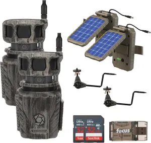 Stealth Cam Revolver 36MP Pro 360 Degree Cellular Trail Camera with Solar Battery Camera Holder 32GB Memory Cards and Card Reader (2 Pack)