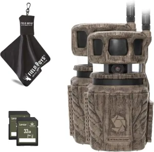 Stealth Cam Revolver 36MP Trail Camera with 1080P HD Video at 30 FPS, 0.4 Sec Trigger Speed, 360° Panoramic View, Built-in GPS, Verizon/AT&T Cellular (2pk), 32GB SD Cards, & Microfiber Cleaning Cloth