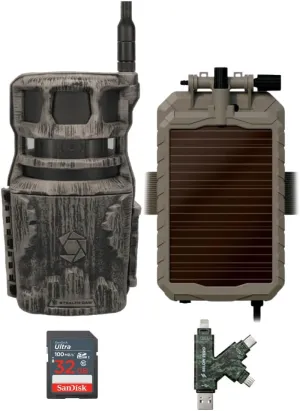 Stealth Cam Revolver 40MP Pro 360 Degree Cellular Trail Camera Bundle with Lithium Solar Power Panel, 32GB Ultra SDHC UHS-I Memory Card, and Hi-Speed SD USB 2.0 Card Reader (4 Items)