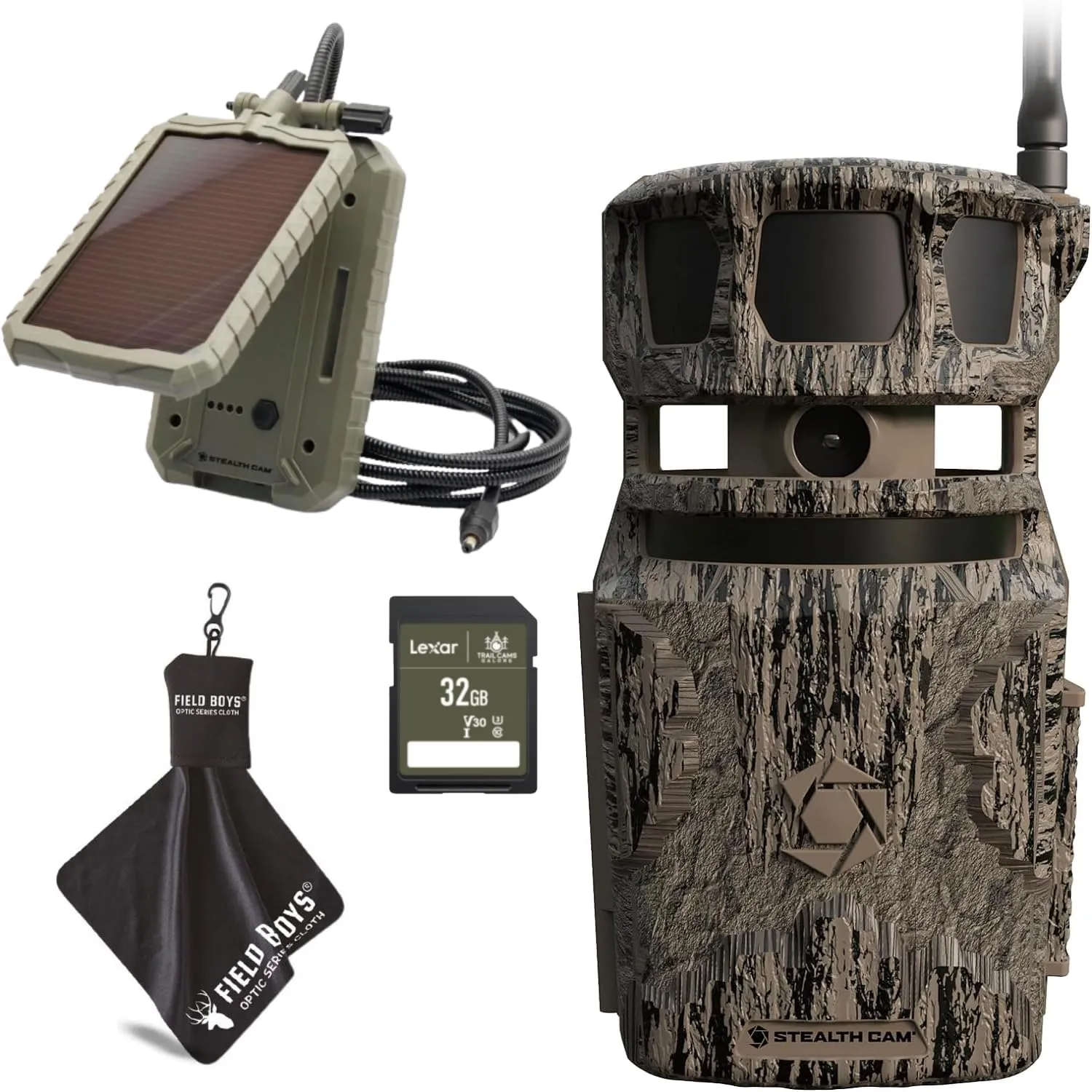 Stealth Cam Revolver PRO 40MP Photo 1440P at 30 FPS QHD Video 0.4 Sec Trigger Speed 360-Degree Panoramic View Built-in GPS Hunting Cellular Trail Camera - 32GB SD Card, Cloth, and Solar Panel (1 PK)