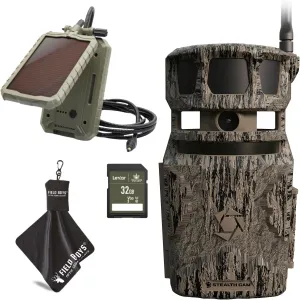 Stealth Cam Revolver PRO 40MP Photo 1440P at 30 FPS QHD Video 0.4 Sec Trigger Speed 360-Degree Panoramic View Built-in GPS Hunting Cellular Trail Camera - 32GB SD Card, Cloth, and Solar Panel (1 PK)