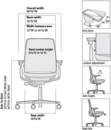 Steelcase Amia Task Chair: Black Frame/Polished Aluminum Base - 4 Way Adjustable Arms - Standard Carpet Casters