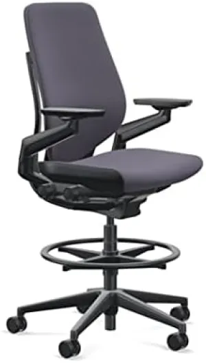 Steelcase Gesture 442 Stool Chair - Cogent: Connect Aubergine Fabric, Wrapped Back, Light on Dark Frame, Wheels for Hard Flooring