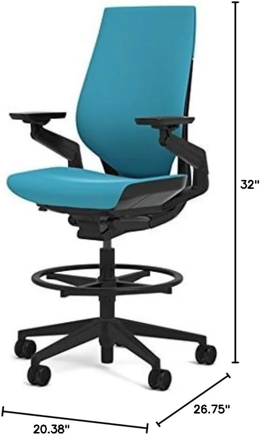 Steelcase Gesture 442 Stool Chair - Cogent: Connect Blue Jay Fabric, Shell Back, Dark on Dark Frame, Wheels for Hard Flooring