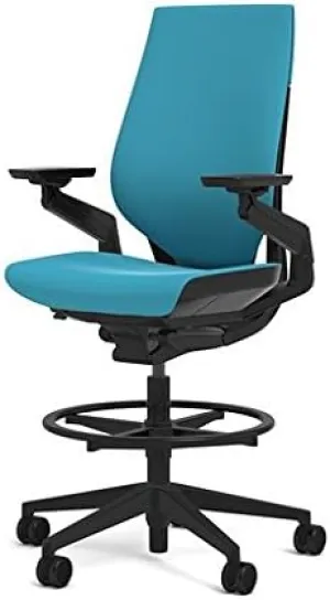 Steelcase Gesture 442 Stool Chair - Cogent: Connect Blue Jay Fabric, Shell Back, Dark on Dark Frame, Wheels for Hard Flooring