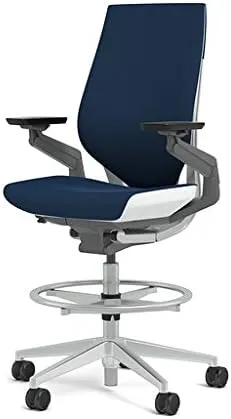 Steelcase Gesture 442 Stool Chair - Cogent: Connect Blueprint Fabric, Shell Back, Light on Light Frame
