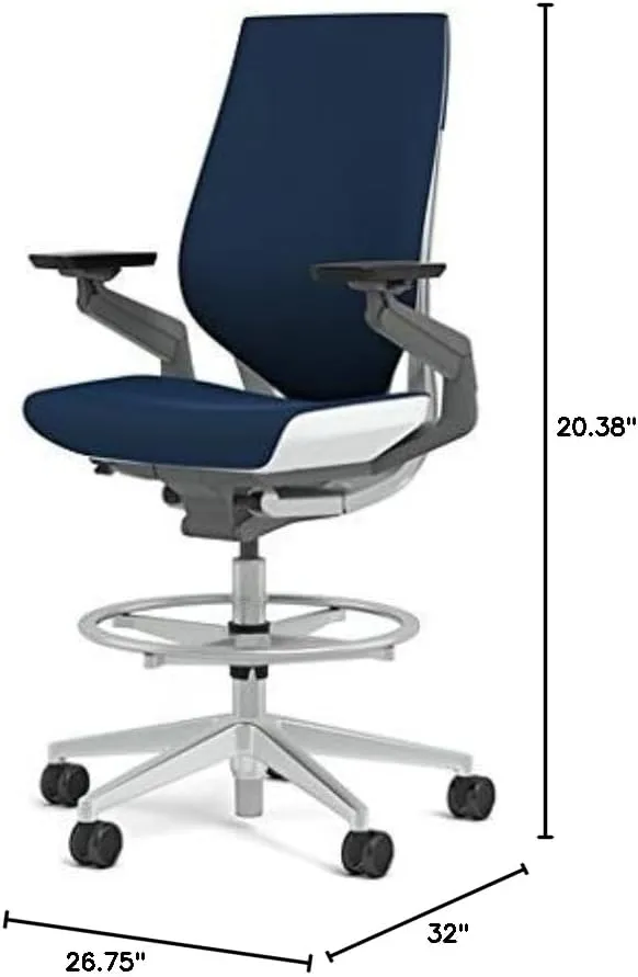 Steelcase Gesture 442 Stool Chair - Cogent: Connect Blueprint Fabric, Shell Back, Light on Light Frame