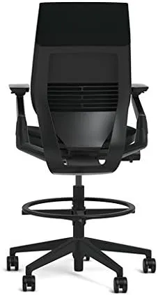 Steelcase Gesture 442 Stool Chair - Cogent: Connect Blueprint Fabric, Wrapped Back, Dark on Dark Frame, Wheels for Hard Flooring
