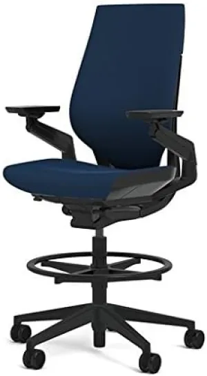 Steelcase Gesture 442 Stool Chair - Cogent: Connect Blueprint Fabric, Wrapped Back, Dark on Dark Frame, Wheels for Hard Flooring