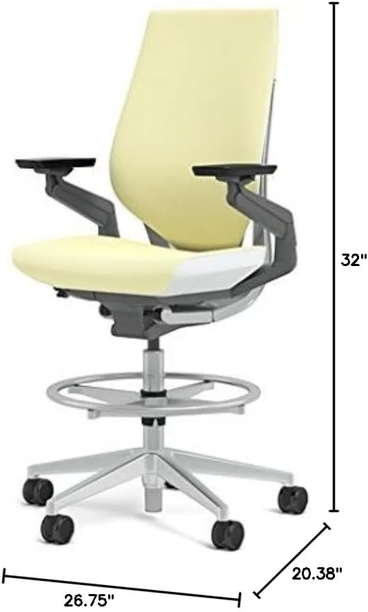Steelcase Gesture 442 Stool Chair - Cogent: Connect Coconut Fabric, Shell Back, Light on Light Frame, Wheels for Hard Flooring