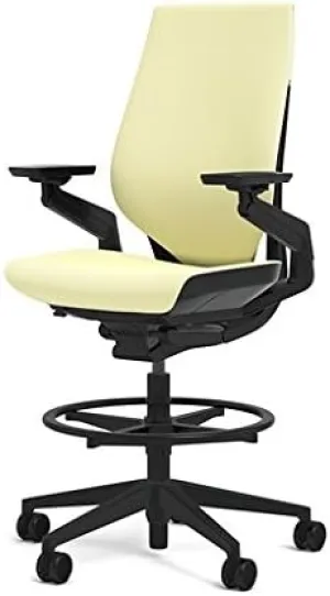 Steelcase Gesture 442 Stool Chair - Cogent: Connect Coconut Fabric, Wrapped Back, Dark on Dark Frame, Wheels for Hard Flooring