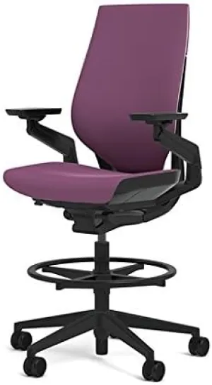 Steelcase Gesture 442 Stool Chair - Cogent: Connect Concord Fabric, Wrapped Back, Dark on Dark Frame, Wheels for Hard Flooring