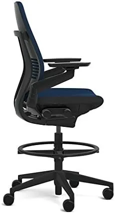 Steelcase Gesture 442 Stool Chair - Cogent: Connect Graphite Fabric, Shell Back, Dark on Dark Frame, Wheels for Hard Flooring