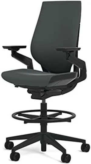 Steelcase Gesture 442 Stool Chair - Cogent: Connect Graphite Fabric, Shell Back, Dark on Dark Frame, Wheels for Hard Flooring