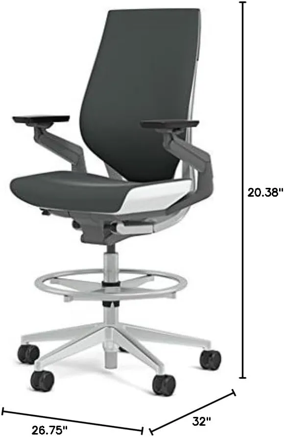 Steelcase Gesture 442 Stool Chair - Cogent: Connect Graphite Fabric, Wrapped Back, Light on Light Frame