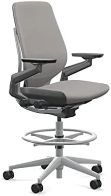 Steelcase Gesture 442 Stool Chair - Dove Grey Elmosoft Leather, Shell Back, Light on Dark Frame