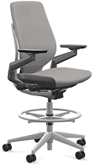 Steelcase Gesture 442 Stool Chair - Dove Grey Elmosoft Leather, Shell Back, Light on Dark Frame