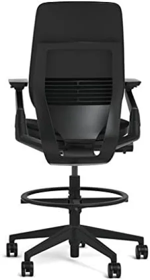 Steelcase Gesture 442 Stool Chair - Ebony Elmosoft Leather, Shell Back, Dark on Dark Frame, Wheels for Hard Flooring