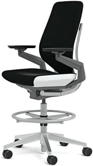 Steelcase Gesture 442 Stool Chair - Ebony Elmosoft Leather, Shell Back, Light on Dark Frame
