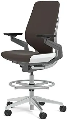 Steelcase Gesture 442 Stool Chair - Espresso Elmosoft Leather, Shell Back, Light on Dark Frame