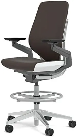 Steelcase Gesture 442 Stool Chair - Espresso Elmosoft Leather, Shell Back, Light on Dark Frame