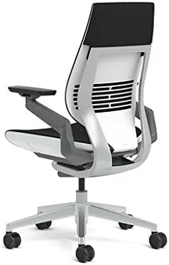 Steelcase Gesture Office Chair - Buzz2 Black Upholstered Wrapped Back Platinum Metallic Frame Medium Seat Light Seagull Seat/Back Dark Merle Arms (Light/Light) Hard Floor Caster Wheels