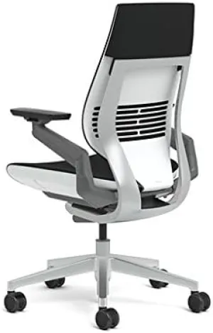 Steelcase Gesture Office Chair - Buzz2 Black Upholstered Wrapped Back Platinum Metallic Frame Medium Seat Light Seagull Seat/Back Dark Merle Arms (Light/Light) Hard Floor Caster Wheels