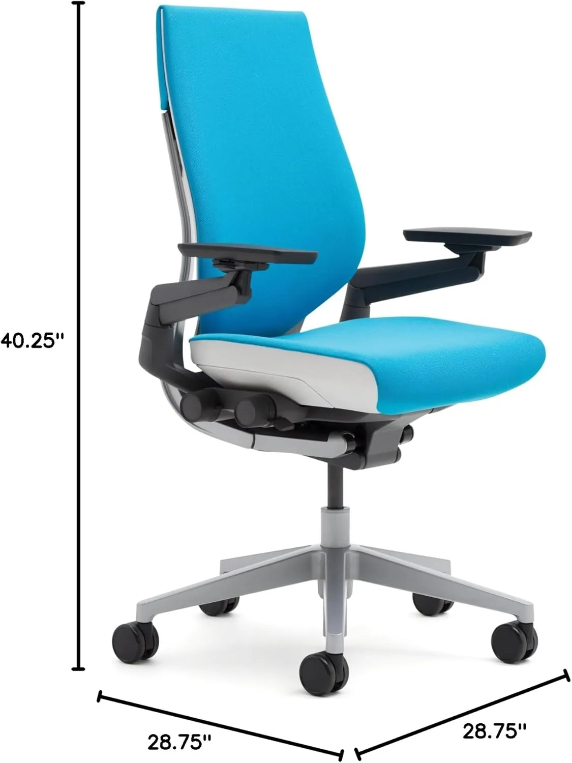 Steelcase Gesture Office Chair - Buzz2 Blue Upholstered Wrapped Back Black Frame High Seat Black Seat/Back/Arms Hard Floor Caster Wheels
