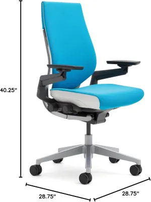 Steelcase Gesture Office Chair - Cogent Connect Blue Jay Upholstered Wrapped Back Black Frame High Seat Black Seat/Back/Arms Hard Floor Caster Wheels