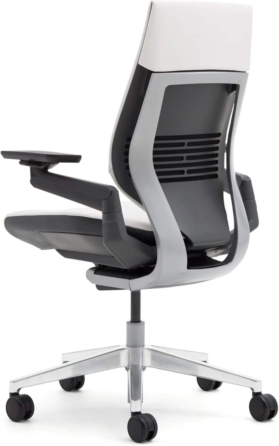 Steelcase Gesture Office Chair - Cogent Connect Blueprint Upholstered Wrapped Back Platinum Metallic Frame Medium Seat Merle Seat/Back/Arms (Dark/Light) Hard Floor Caster Wheels