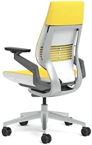 Steelcase Gesture Office Chair - Cogent Connect Canary Upholstered Wrapped Back Platinum Metallic Frame Medium Seat Light Seagull Seat/Back Dark Merle Arms (Light/Light) Hard Floor Caster Wheels