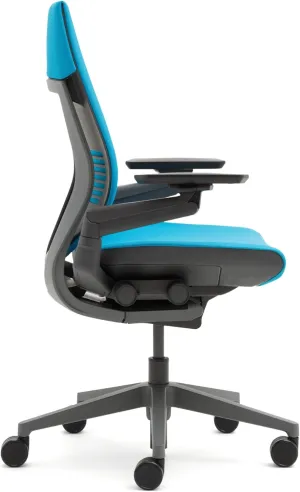 Steelcase Gesture Office Chair - Cogent: Connect Concord Fabric, Medium Seat Height, Wrapped Back, Light on Light Frame, Polished Aluminum Base, Lumbar Support