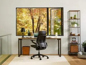 Steelcase Gesture Office Chair - Cogent: Connect Graphite Fabric, Medium Seat Height, Wrapped Back, Black on Black Frame, and Standard Carpet Casters