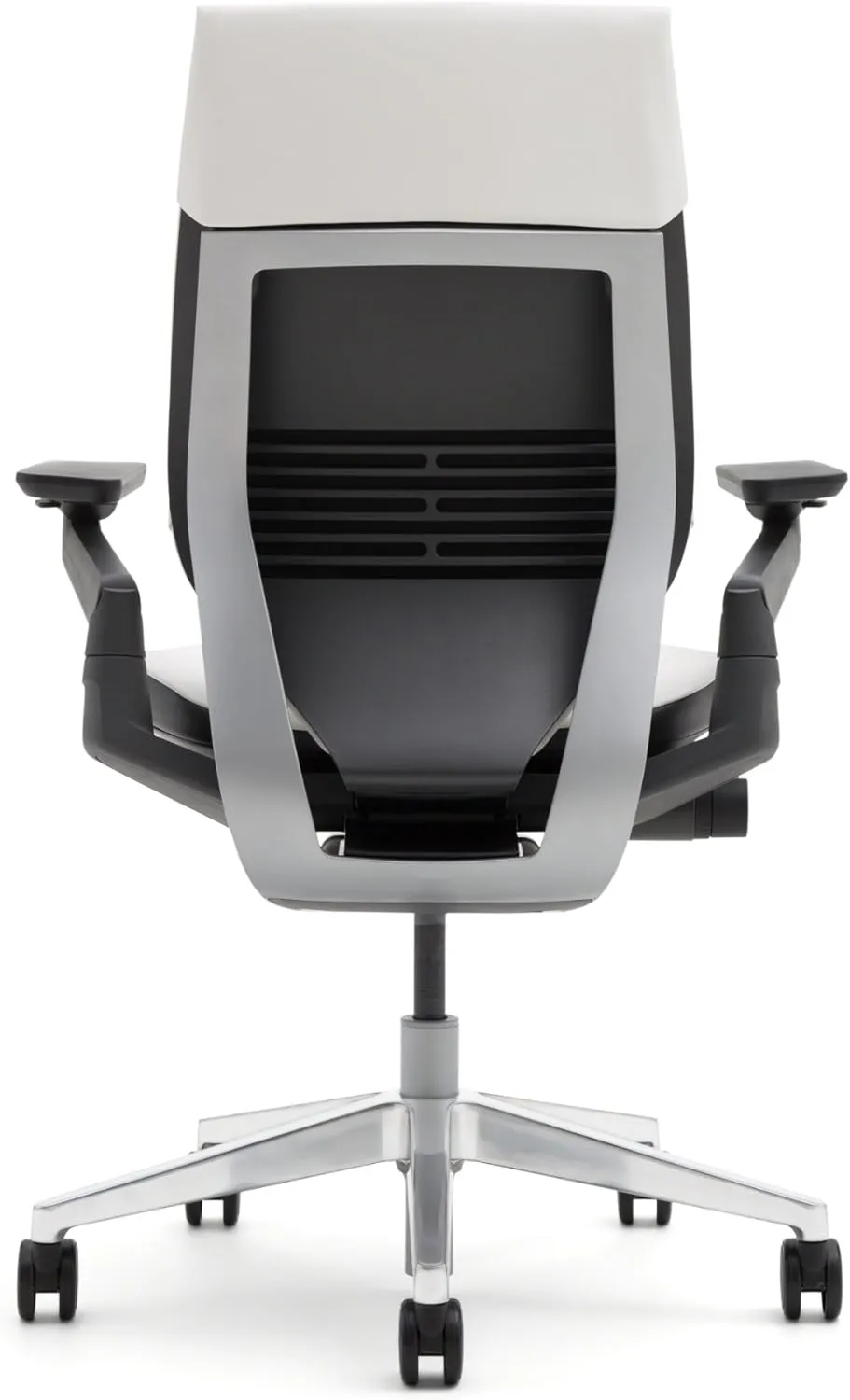 Steelcase Gesture Office Chair - Soapstone Leather, Low Seat Height, Shell Back, Light on Dark Frame, Polished Aluminum Base