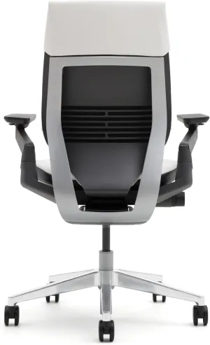 Steelcase Gesture Office Chair - Soapstone Leather, Low Seat Height, Shell Back, Light on Dark Frame, Polished Aluminum Base