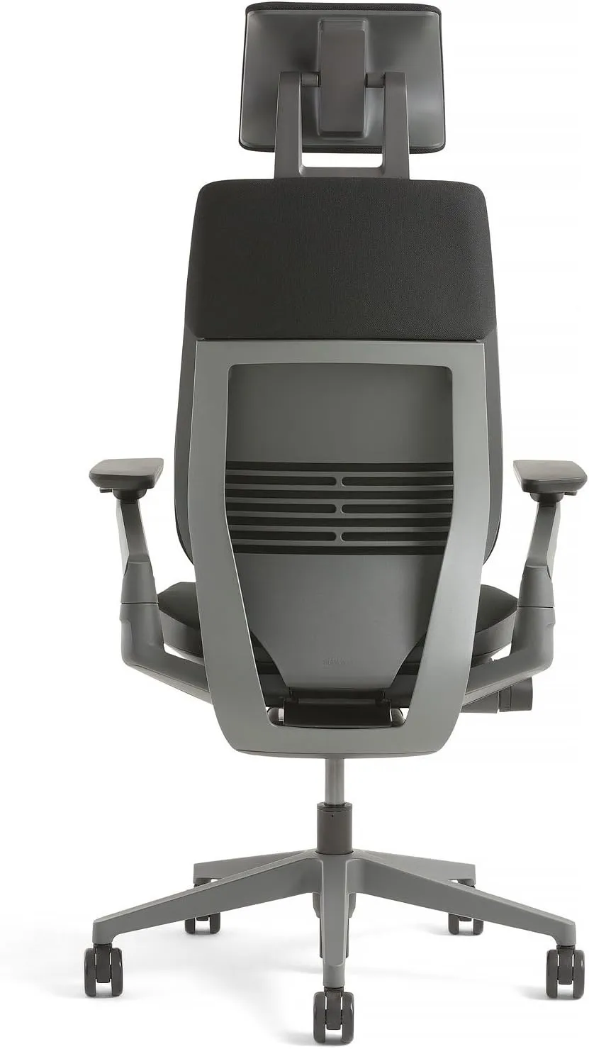 Steelcase Gesture Office Desk Chair with Headrest, Cogent Connect Aubergine 5SD1 Fabric, Medium Seat Height, Light on Dark Frame, Lumbar Support, and Hard Floor Casters